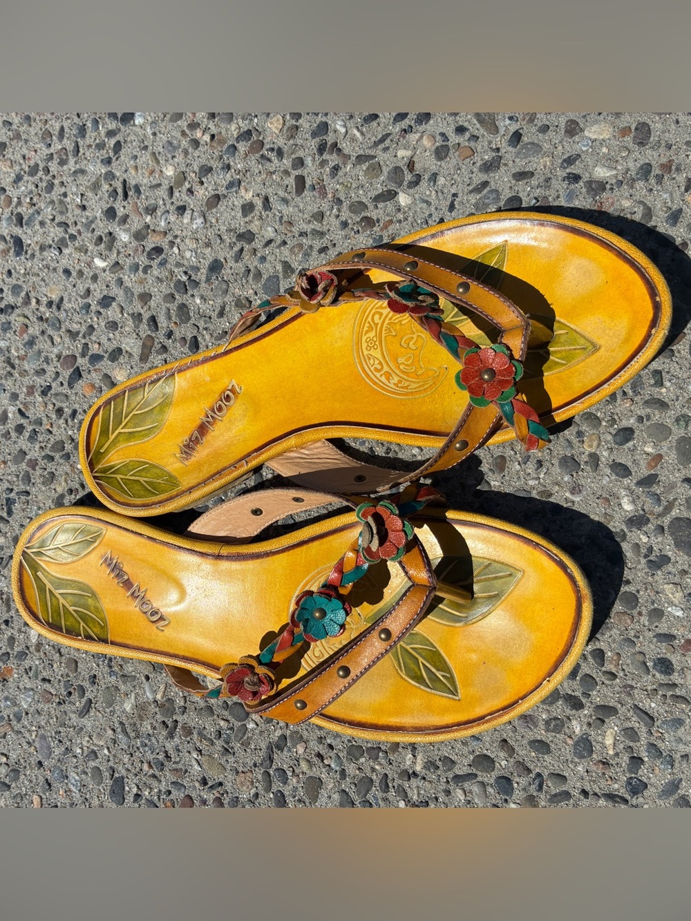 Miz Mooz - Yellow Floral Braided Leather Sandals - Women